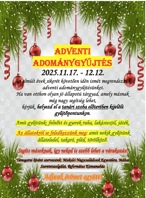 Adventi adománygyűjtés!
