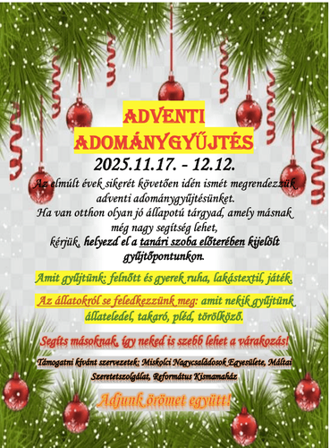 Adventi adománygyűjtés!