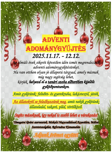 Adventi adománygyűjtés!