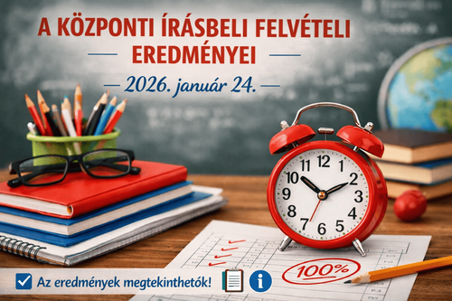 A 2026. január 24-ei központi írásbeli felvételi eredményei megtekinthetők